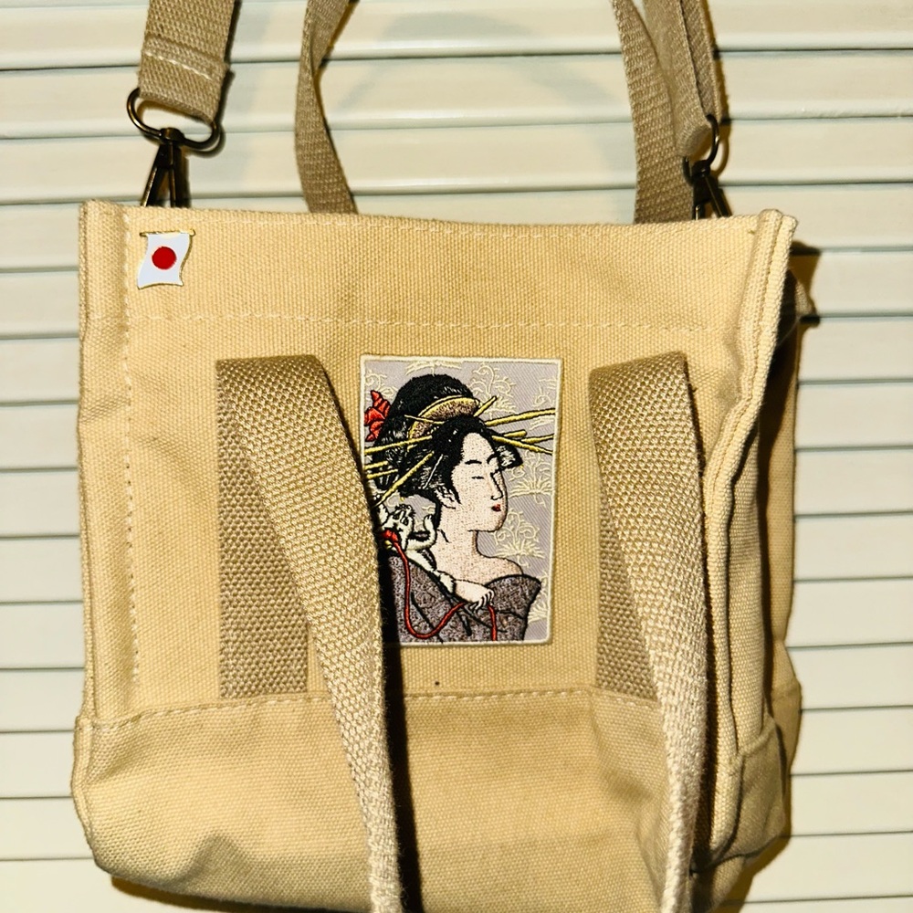 Beige Canvas Tote Bag with Geisha Patch